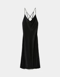 Satiniertes Midikleid mit Trägern und Strass